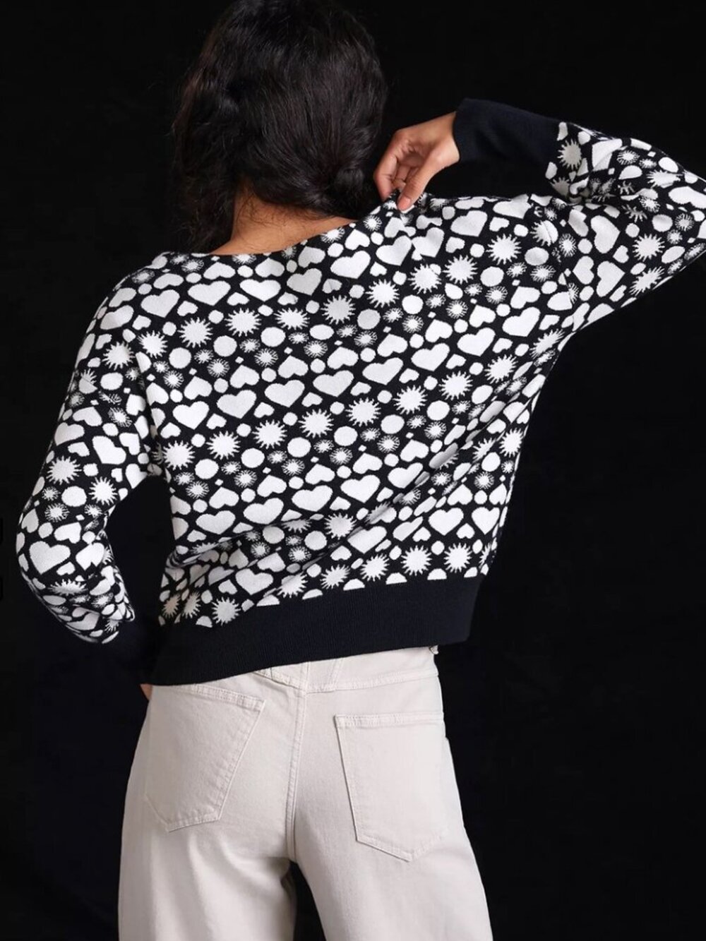 Maeve Anthropologie Boat Neck Women’s Black & White Patterned Sweater Size XL